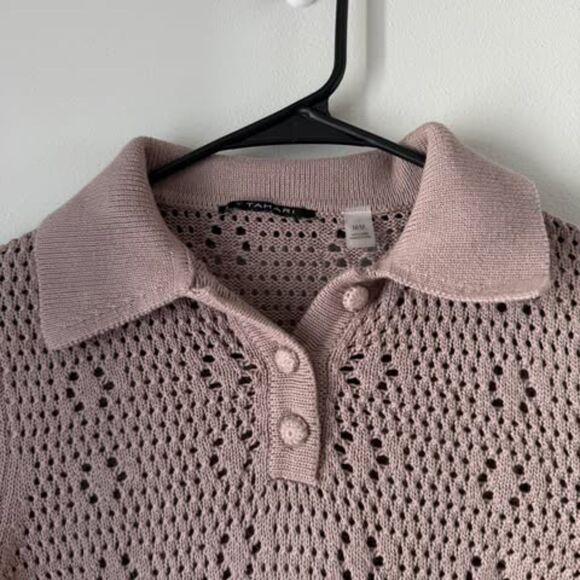 T Tahari Brown Knit Collared Blouse Size Medium - Picture 3 of 5